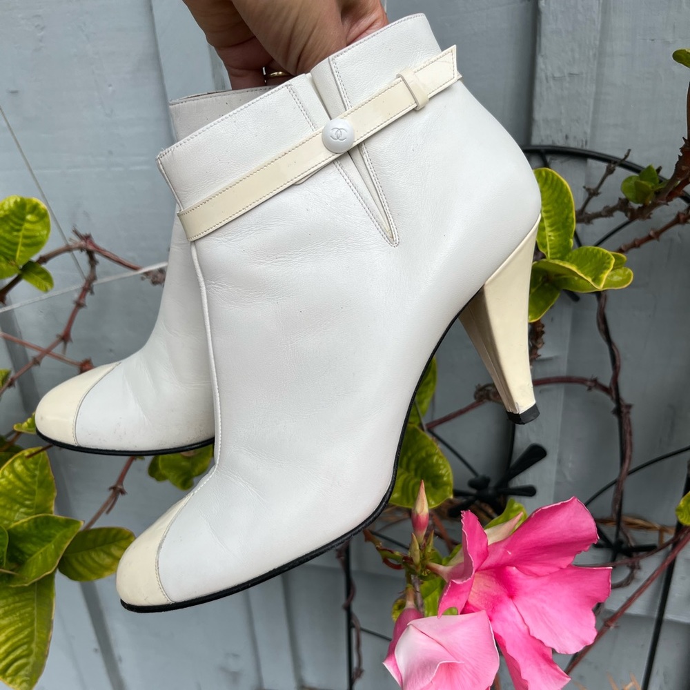 Chanel white booties 39.5 (US 8.5-9)